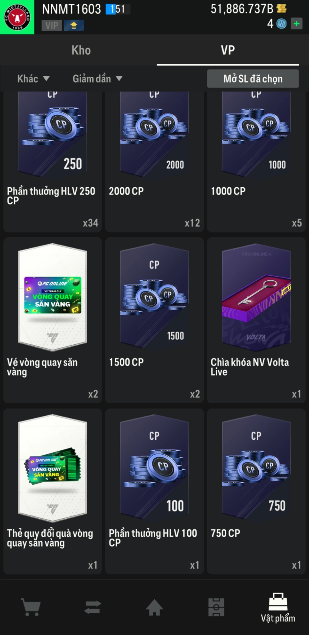 Ảnh ACC mở thẻ (LOẠI SVIP PROMAX) bao gồm có thẻ +12, Thẻ PRIME(QH+, CP+, XS+) và hơn 1500+ đến 1700+ thẻ cầu thủ từ Siêu sao đến Miền núi các loại. Acc có sẵn BP trắng từ 50.000 tỷ BP đến 62.000 tỷ BP